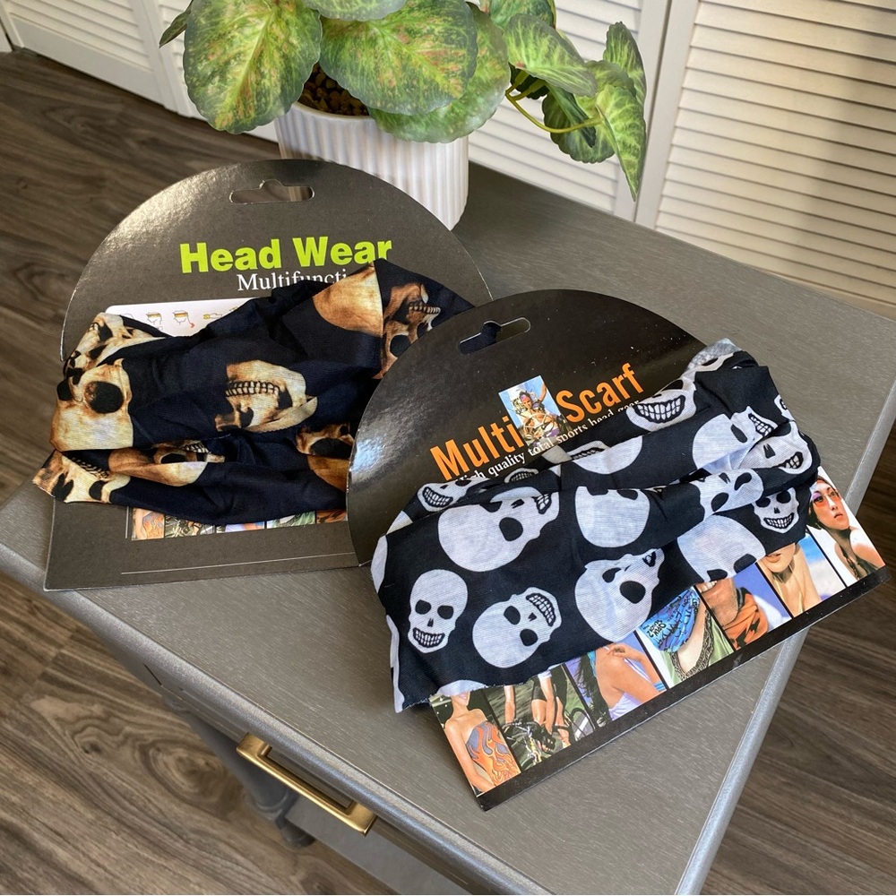 Y2K Deadstock Skull Skeleton Print Head Band Scarf Wrap Multi Purpose Lot of